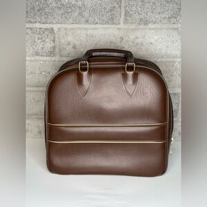Vintage Brown Bowling Ball Bag Weekender Travel Tote 13x12x8 Plastic Handle